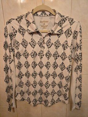SanSoleil UPF 50+ Diamond Harlequin Print 1/4 Zip Long Sleeve Golf Tennis Top XS